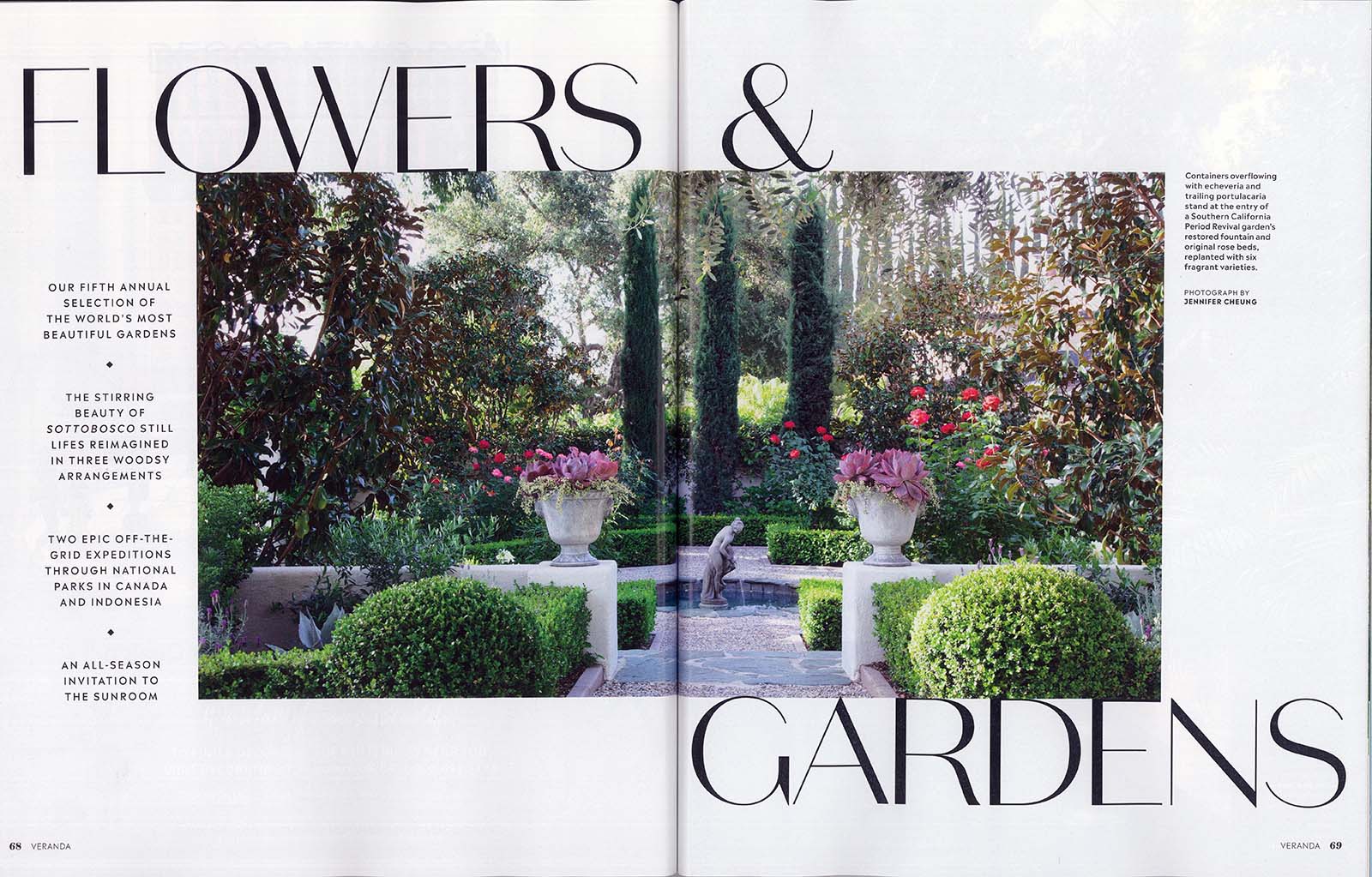 Veranda Flowers and Gardens spread featuring photo of The Fletcher and Winifred Starr Dobyns Estate